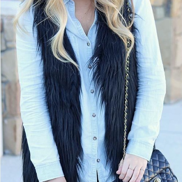 black shaggy vest sleeveless women cardigan sweater - Picture 3 of 4